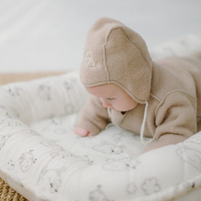Newborn baby hat embroidered, beige